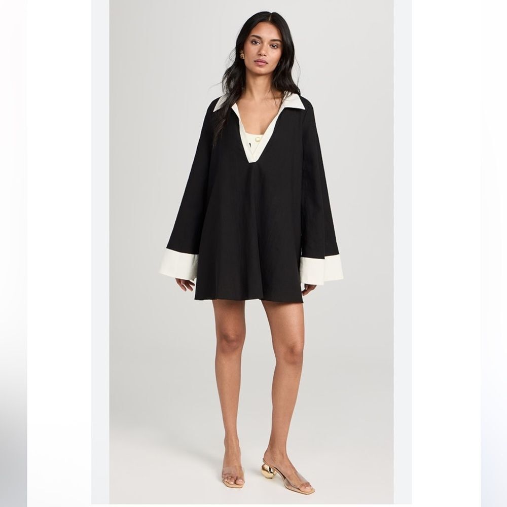 NWT Caroline Constas Aledia Coverup Shopbop Black White Bell Sleeve Linen Dress